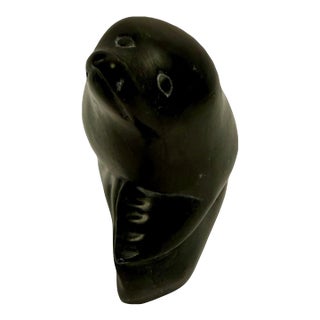 Vintage Canadian Eskimo Art Hand Carved Soapstone Seal Sculpture Numbered. For Sale