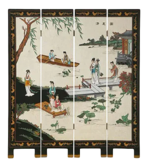 Chinese Export Four Panel Coromandel Screen Pearlescent Landscape
