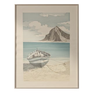 A. Guardieli, Ocean Boat & Mountain, Embossed Print, Framed For Sale