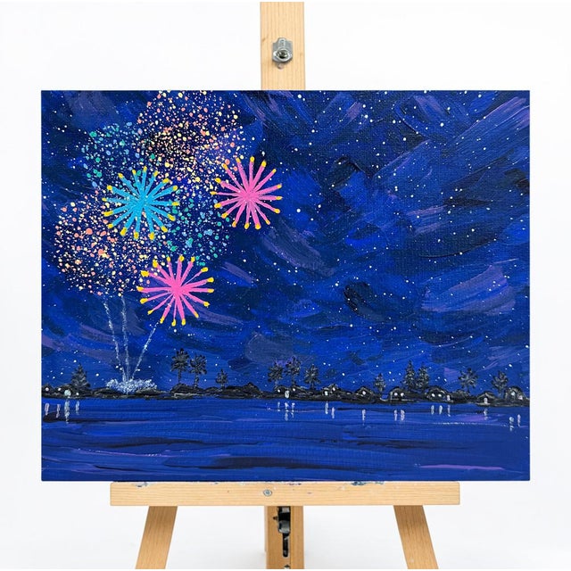 Brighten your space with this original fireworks-inspired 8" x 10" acrylic painting. A captivating nightscape perfect for...