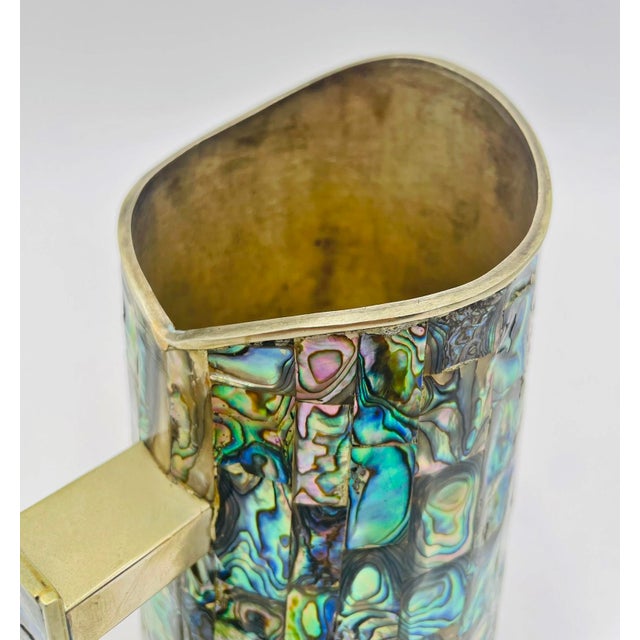 1950s Mid-Century Modern Mexican Alpaca Silver and Abalone Inlay Water Pitcher For Sale - Image 15 of 17