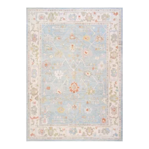 Pasargad Home Turkish Oushak Wool Blue Area Rug- 9' 5'' X 12'11''