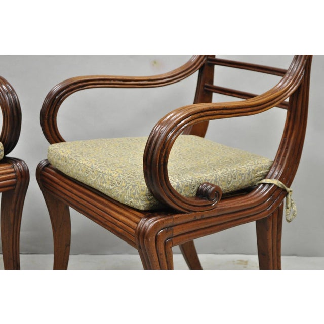 Vintage English Regency Style Cane Seat Mahogany Saber Leg Arm Chairs - A Pair For Sale - Image 11 of 18