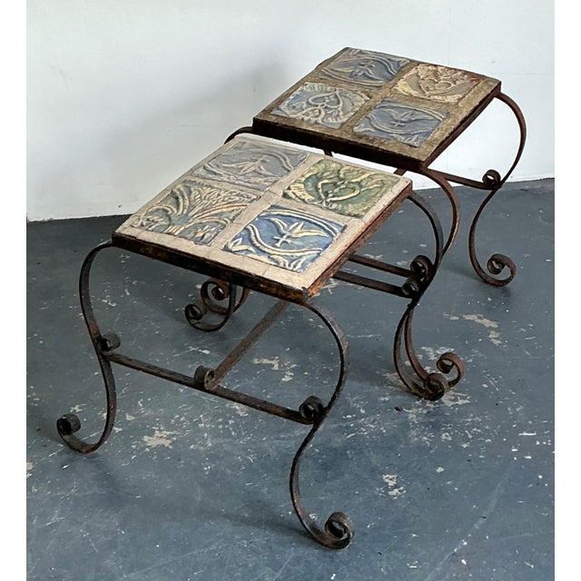Vintage Italian Distressed Wrought Iron and Ceramic Tile Tables For Sale - Image 9 of 18