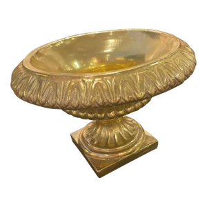 Handmade Italian Ceramic Gold Gilded Planter on Pedestal
