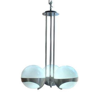 3-Light Chandelier in Glass and Stainless Steel from Lamperti, 1970s For Sale