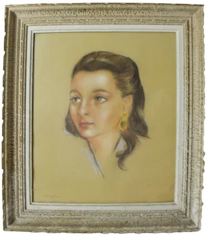 Vintage Framed French Woman Sketch by J.Sanglaz