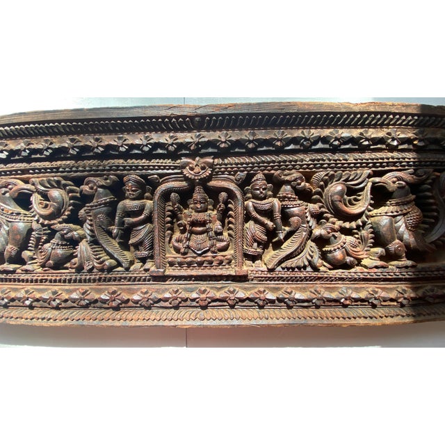 Mid-Century Collected South Indian Teak Architectural Door Lintel Relief Panel – 30" For Sale In Phoenix - Image 6 of 16