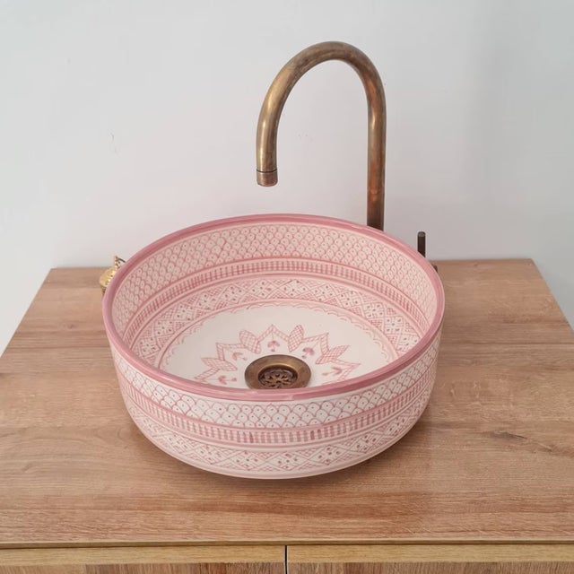 Not Yet Made - Made To Order 21st Century Modern Pink Farmhouse Ceramic Washbasin Vessel Sink For Sale - Image 5 of 7