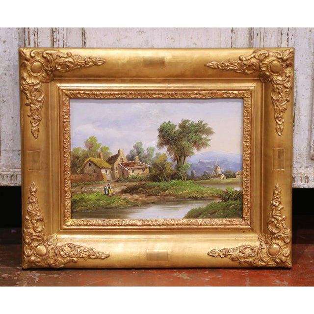 Late 19th Century 19th Century French Country Landscape Oil Painting in Carved Giltwood Frame For Sale - Image 5 of 9