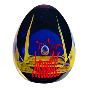 Abstract Caithness Scotland Vintage Vibrant Blue Yellow and Red Art Glass Paperweight