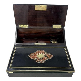 Antique French Brass Bound Boulle Desk Wooden Writing Slope Alphonse Tahan Paris For Sale