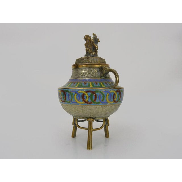 Vietnam. Burnt tripod perfume and covered in gilded bronze and partitioned enamels Very beautiful old burner-perfect or...