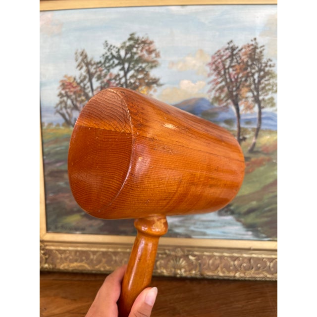 Wood Vintage Hand-Turned Solid Wood Mallet With Smooth Finish. For Sale - Image 7 of 11