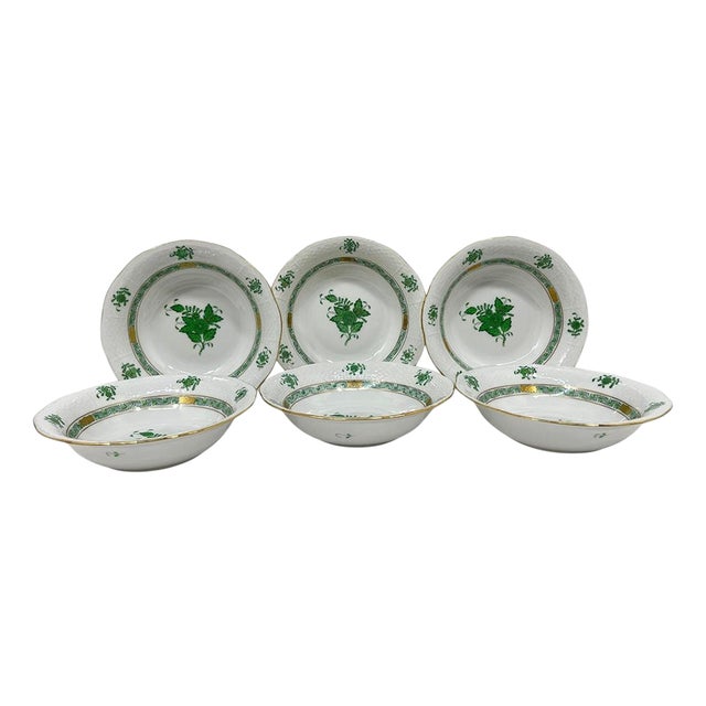Chinese Bouquet Apponyi Green Fruit Bowls from Herend, 1980s, Set of 6 For Sale