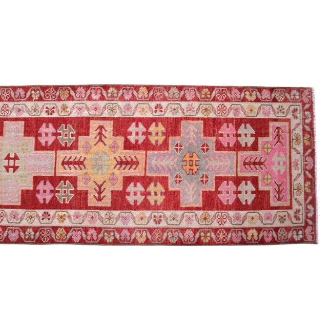 Ruby Red Kurdish Runner Rug . Hand-Knotted Herki Runner Rug Kitchen Island Hallway Decor - 2′9″ × 11′11″ For Sale - Image 8 of 10