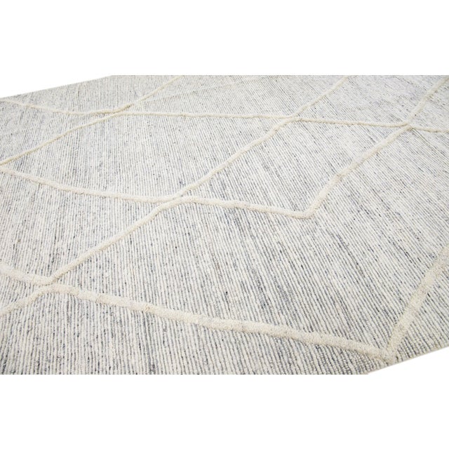 Modern Moroccan Style Ivory Handmade Wool Rug With a Tribal Motif For Sale In New York - Image 6 of 7