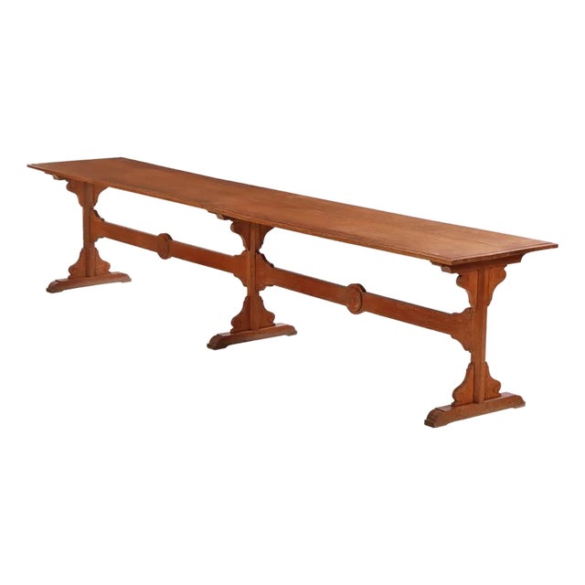 A Large Belgian Oak Monastery Trestle Table, 1880. For Sale