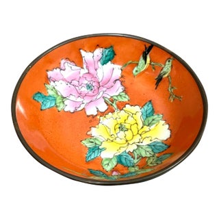 Chinese Enameled Painted Brass/Ceramic Small Bowl For Sale