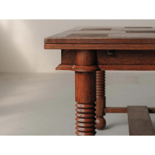 Brown Vintage Extendable Oak Dining Table, France, 1940 For Sale - Image 8 of 18