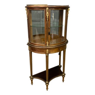 French Brass Inlaid Mahogany Demi Lune Vitrine, 1890 For Sale