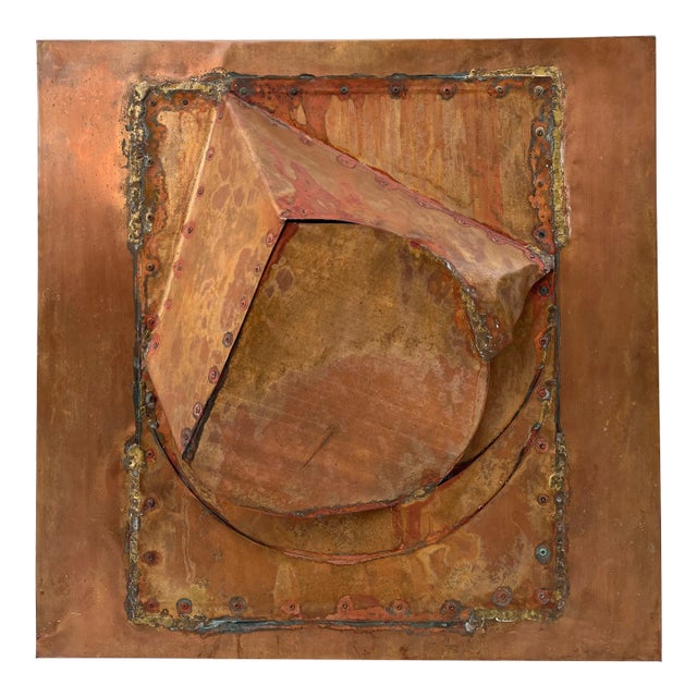 Square Copper Metal Wall Sculpture For Sale