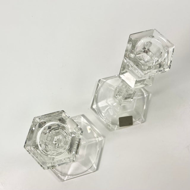 1980s Vintage Traditional Americana Hollywood Regency Mikasa Crystal Candlestick Holders - A Pair For Sale - Image 6 of 9