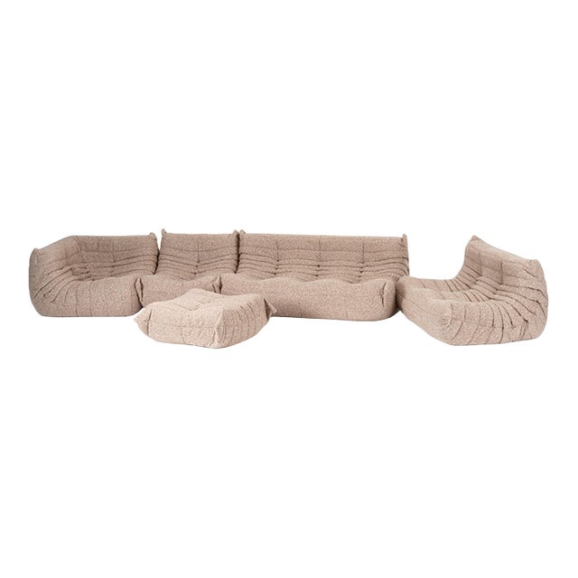 Original Ligne Roset Togo 5-Piece Modular Sofa Set in Textured Wool Blend For Sale