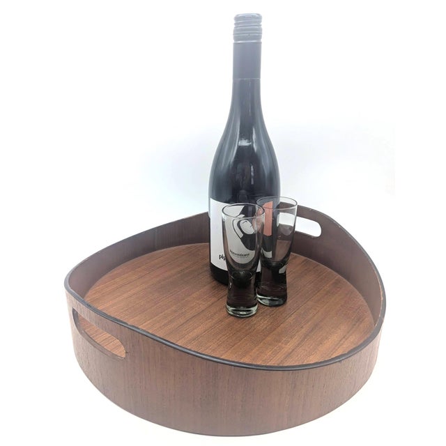 Mid 20th Century Mid 20th Century Round Pressed Teak Wood Tray With Handles For Sale - Image 5 of 11