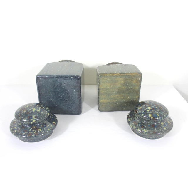 Mid-Century Modern 1960s Vintage Ceramic Drip Glaze Mid-Century Modern Kitchen Canisters Set of 2 Lidded Pots For Sale - Image 3 of 8