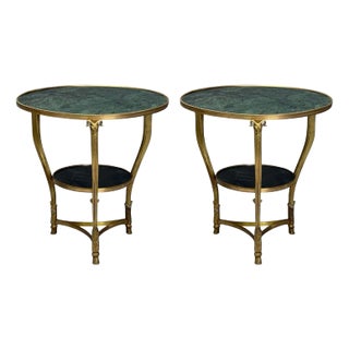 Louis XVI Style, Hollywood Regency, Bronze, Green Marble, Gueridons, 20th C. For Sale