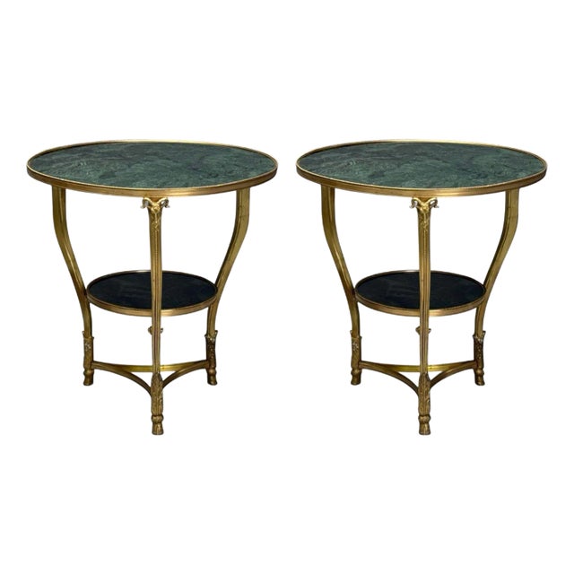 Louis XVI Style, Hollywood Regency, Bronze, Green Marble, Gueridons, 20th C. For Sale