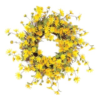 Yellow Daisy Floral Wreath 23"D For Sale