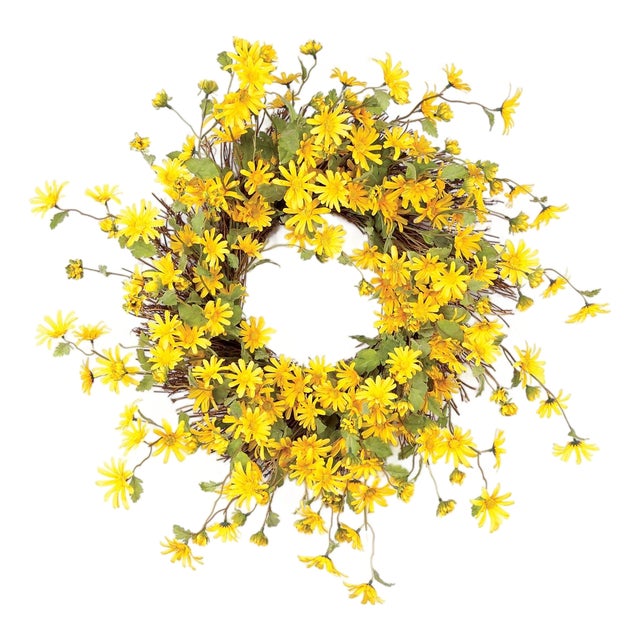 Yellow Daisy Floral Wreath 23"D For Sale