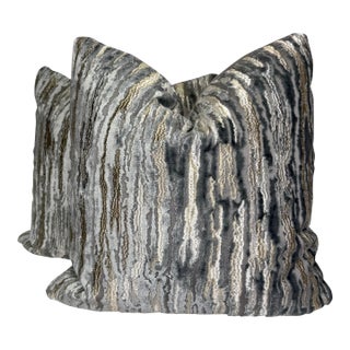 Kravet Couture "Velvet Waves" in Vapor Blue 22" Pillows-a Pair For Sale