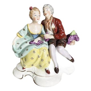 Victorian Dresden Hand Painted Porcelain Courting Couple Figurine - Germany For Sale