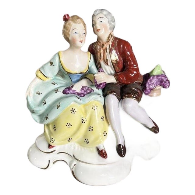 Victorian Dresden Hand Painted Porcelain Courting Couple Figurine - Germany For Sale