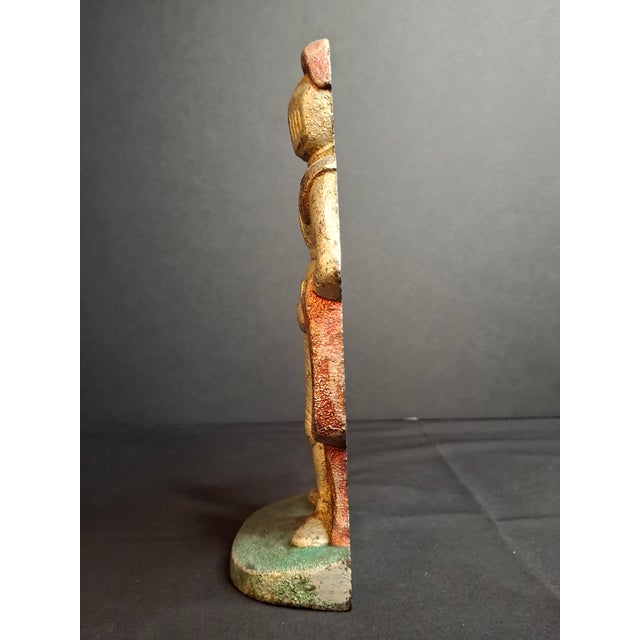 Bronze Antique Cast Iron Knight in Armor Doorstop Gold Red Paint 9" Figural Sentry For Sale - Image 8 of 14