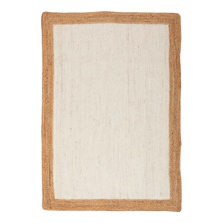 Natural Gold With White Jute Handwoven Boho Area Rug 6x9 Ft. For Sale