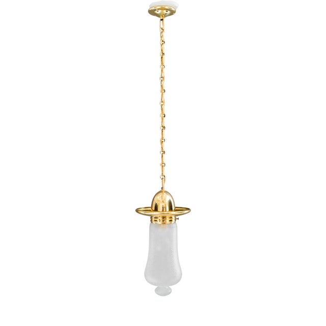 Art Deco Brass Pendant with Glass Shade, Vienna, 1920s For Sale