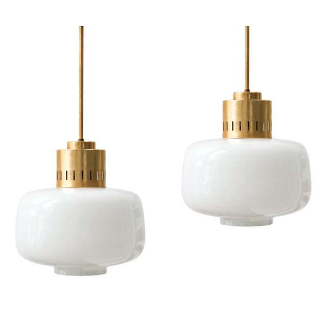 Mid-Century Opaline Pendant Lamps, 1960s, Set of 2 For Sale