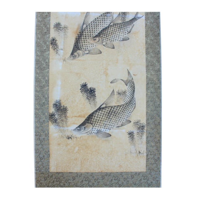 2000 - 2009 Chinese Calligraphy Ink Fishes Drawing Scroll Paintings Wall Art - Set of 4 For Sale - Image 5 of 10