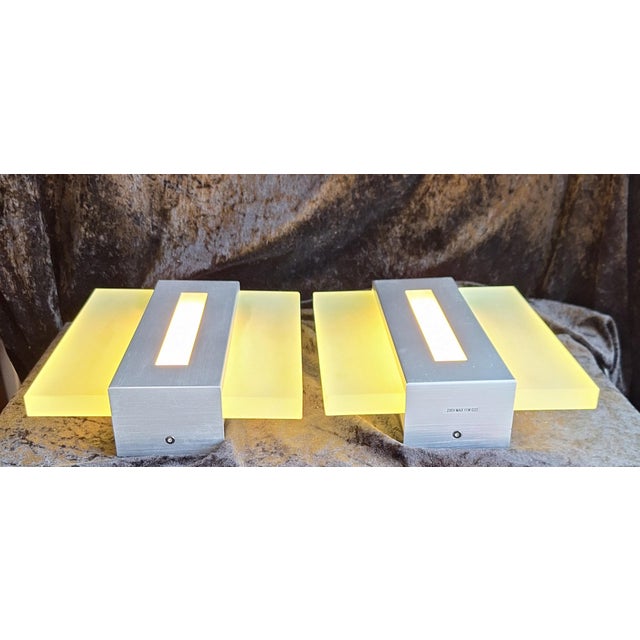 Metal Vintage Wall Lamps with Metal Housing and Frosted Glass Blocks, 2000s, Set of 2 For Sale - Image 7 of 9