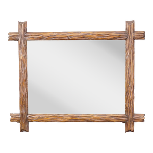 Antique Black Forest Mirror With Rustic Carved Frame