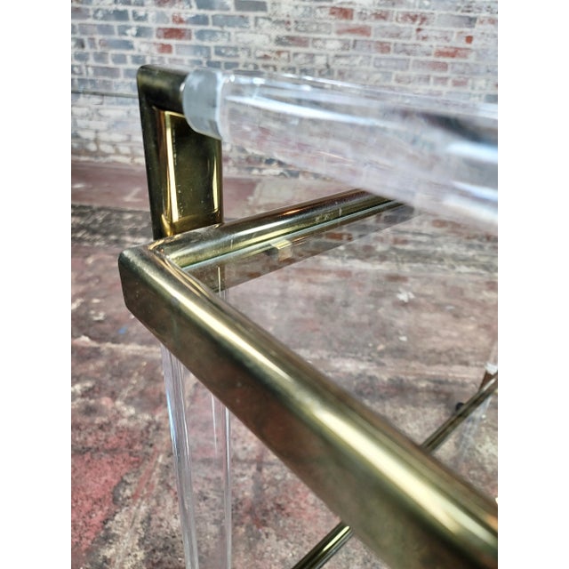 1960s Vintage Mid Century Brass & Lucite Bar Cart For Sale - Image 5 of 12
