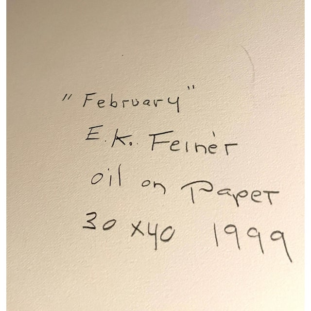 1990s 1999 "February" Abstract Landscape Oil Pastel Drawing For Sale - Image 5 of 8