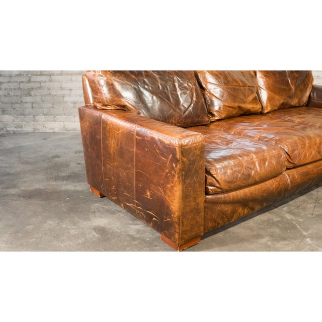 Restoration Hardware Distressed Cigar Leather Maxwell Three Seater Sofa Chairish