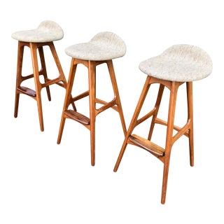 3 Erik Buch Danish Teak Bar Stools For Sale