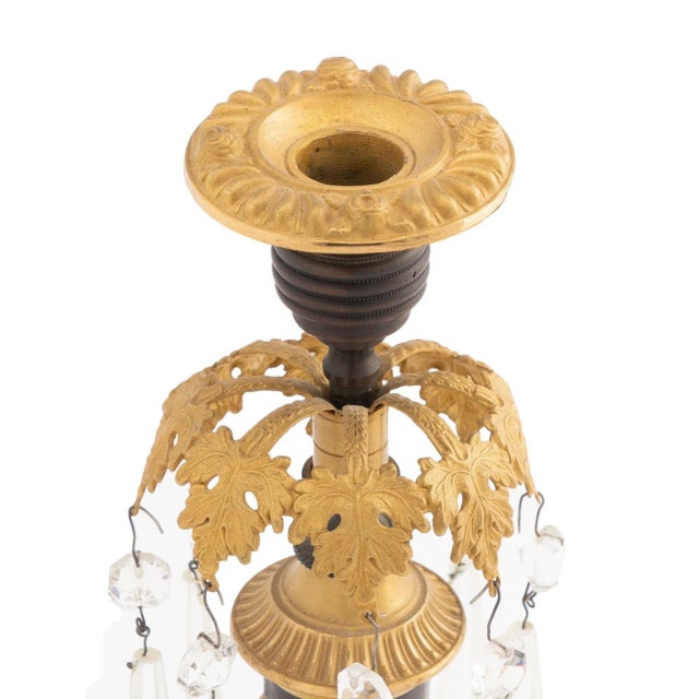 Metal English Regency Candlesticks With Crystal Lusters (1800) For Sale - Image 7 of 10