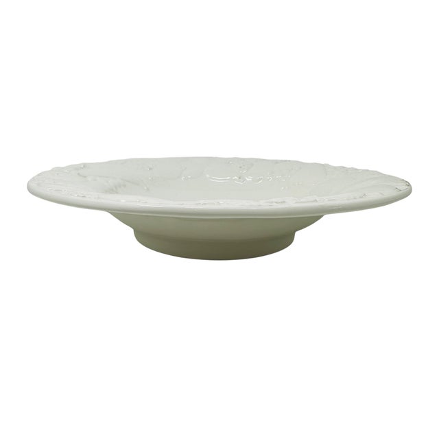 Large 16” Vintage 1980s Italian White Creamware Fruit Relief Centerpiece Serving Bowl For Sale - Image 4 of 16